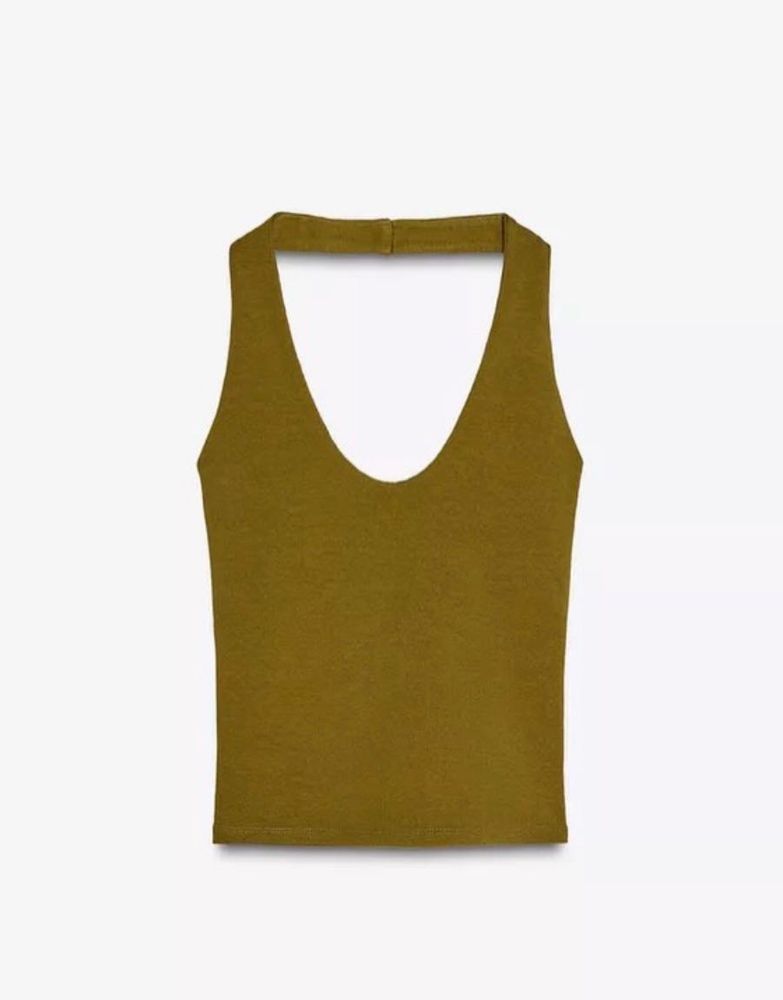 Olive Green Halter Neck Top from Zara
