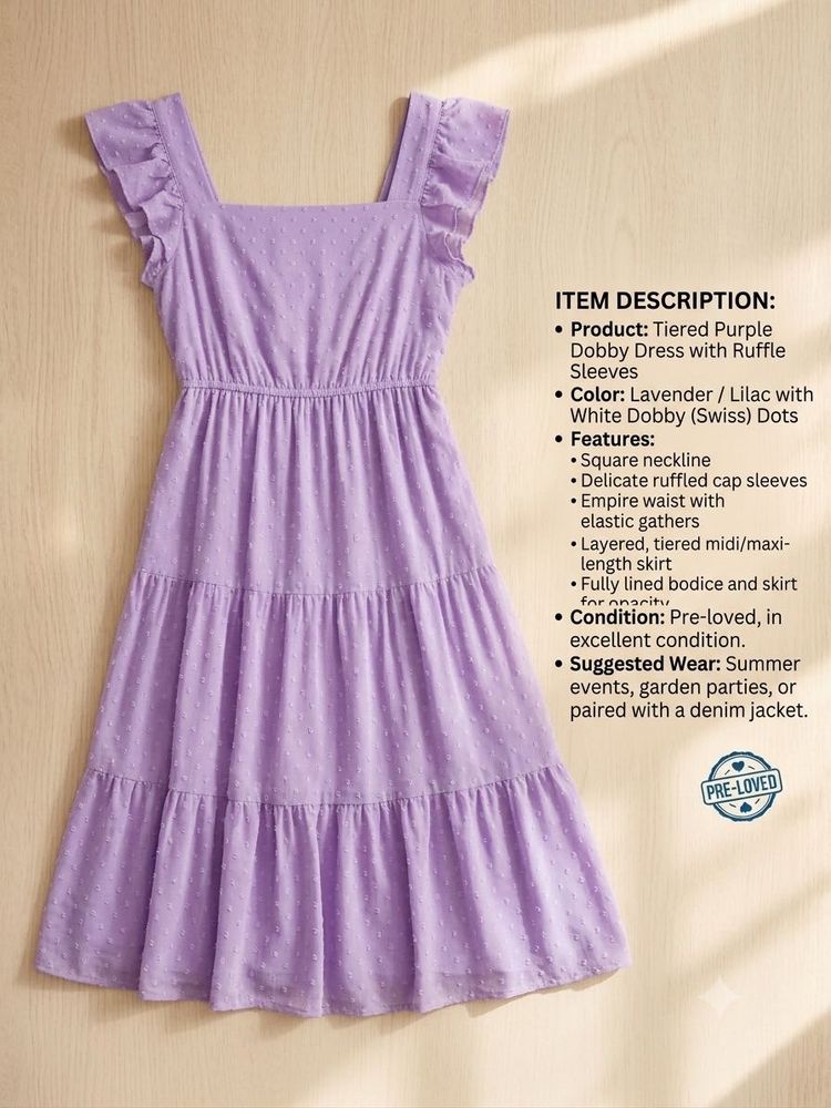 Lavender Dobby Tiered Dress with Ruffle Sleeves