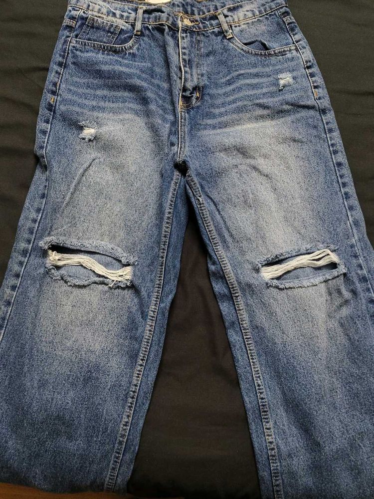 Trendy Ripped Blue Denim Jeans