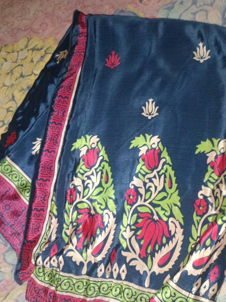 Blue Silk Saree with Floral Print