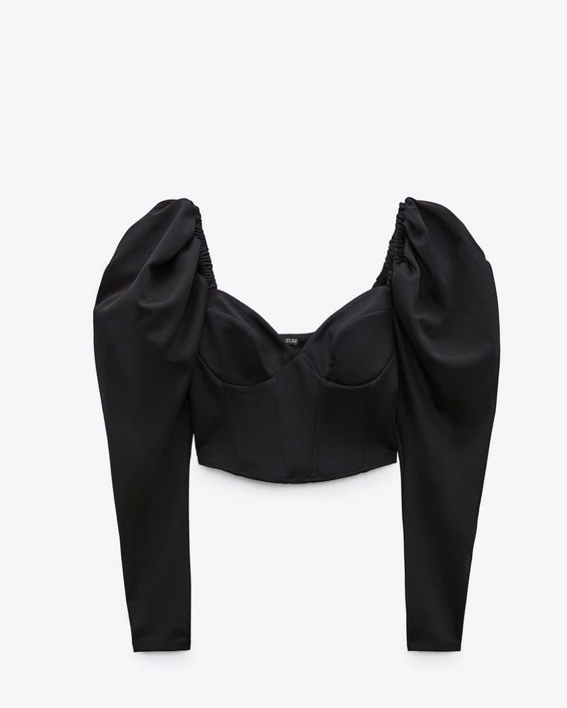 Black Puff Sleeve Corset Top