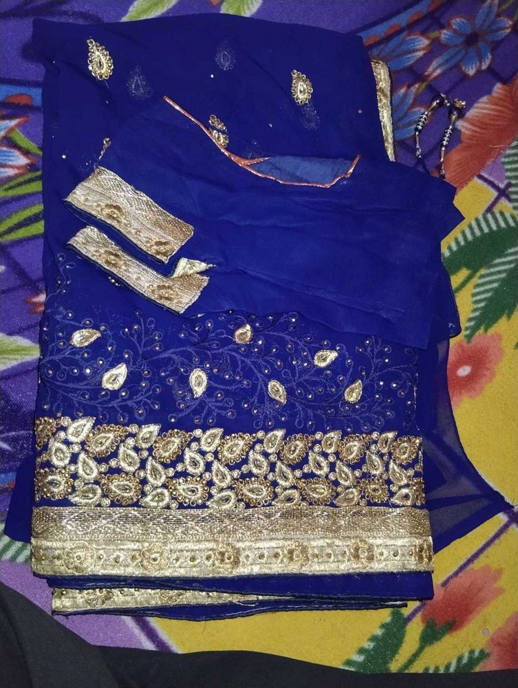 Elegant Blue Embroidered Saree