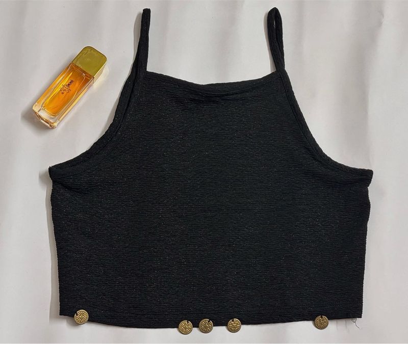 Black Textured Crop Top