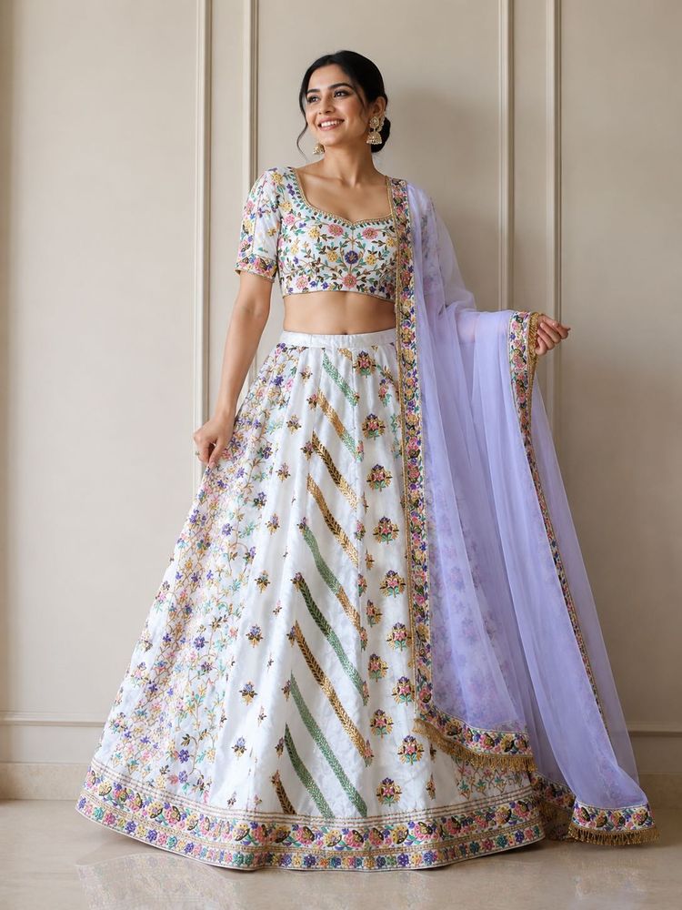 Embroidered White Silk Choli
