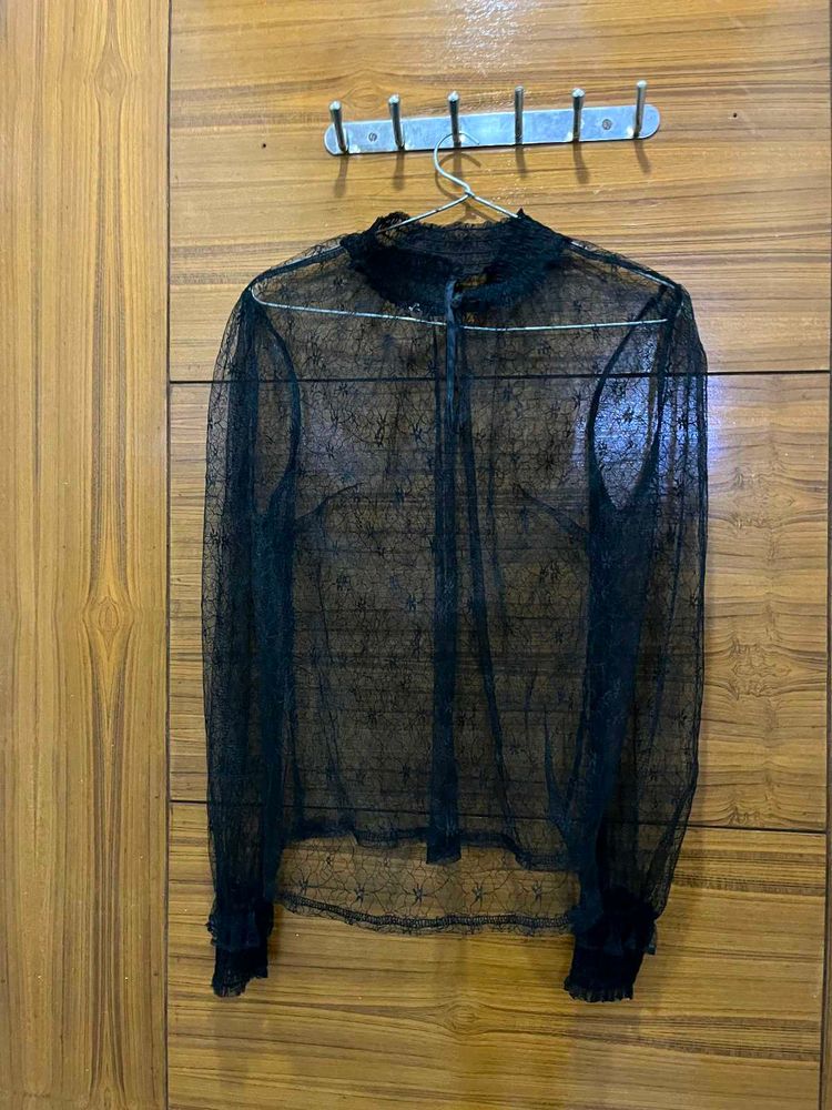 Sheer Black Star Print Top
