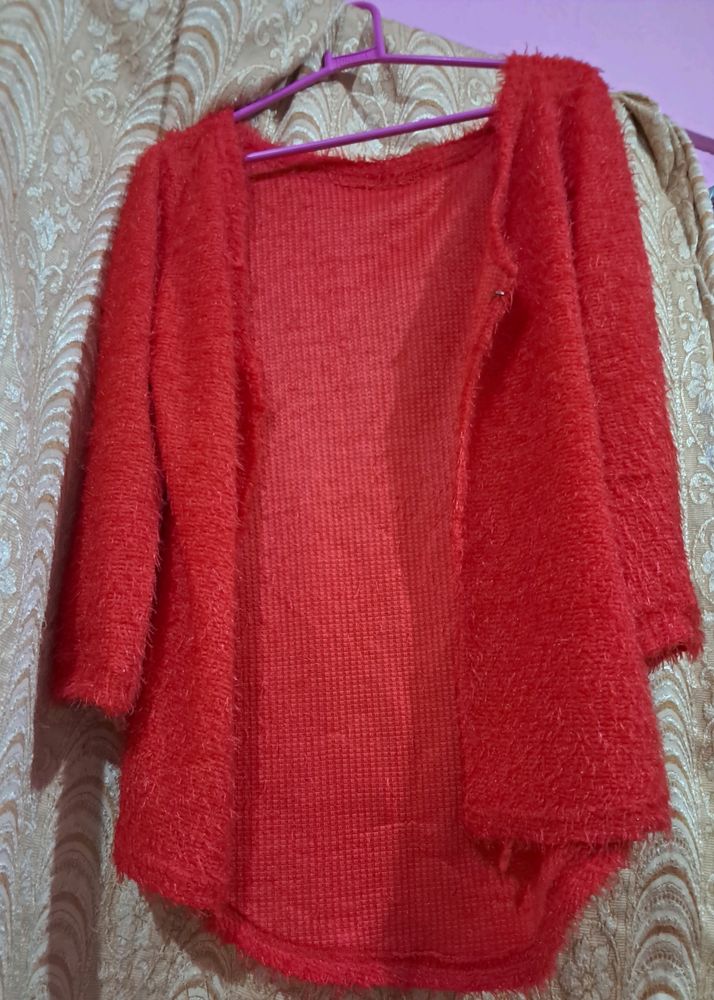 Red Soft Fur Shrug
