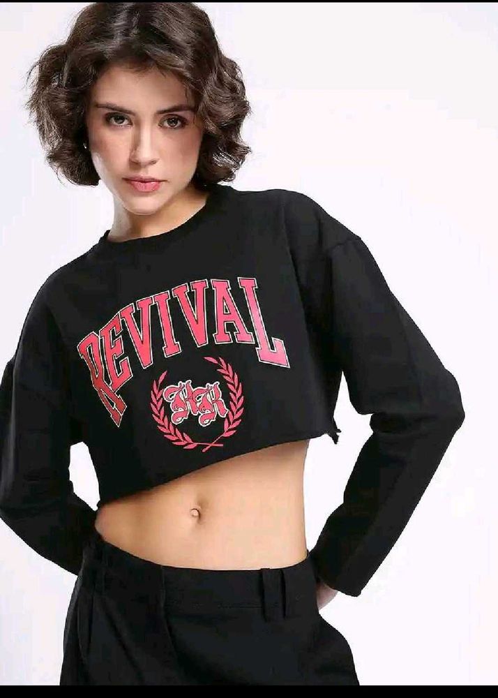 Black Cropped "Revival" Sweatshirt