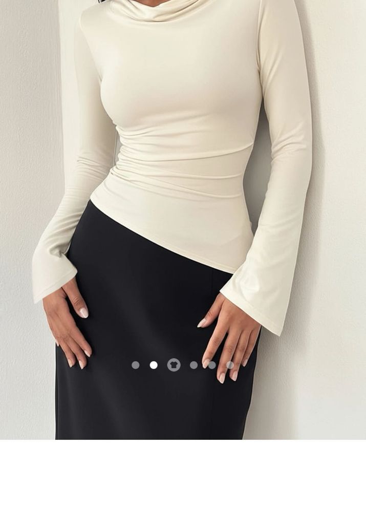 Cream Ruched Turtleneck Top