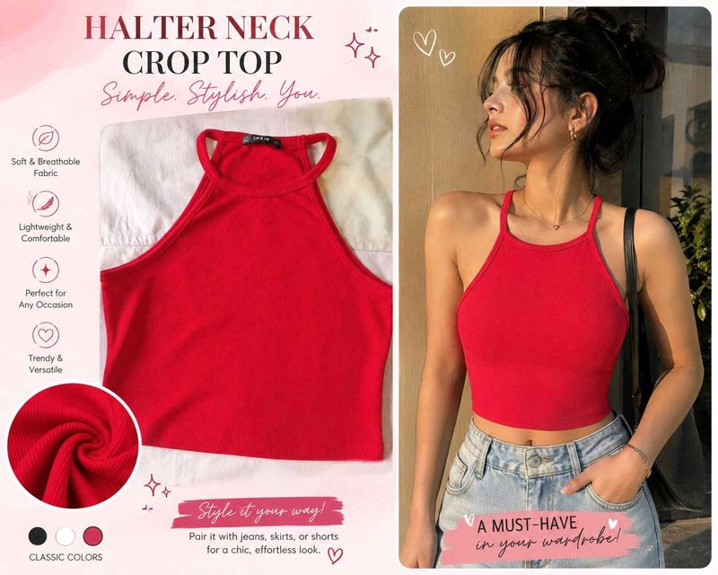 Red Halter Neck Crop Top
