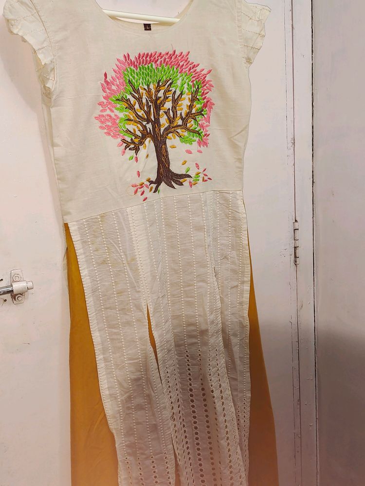 New Mustard And Cream Color Dress