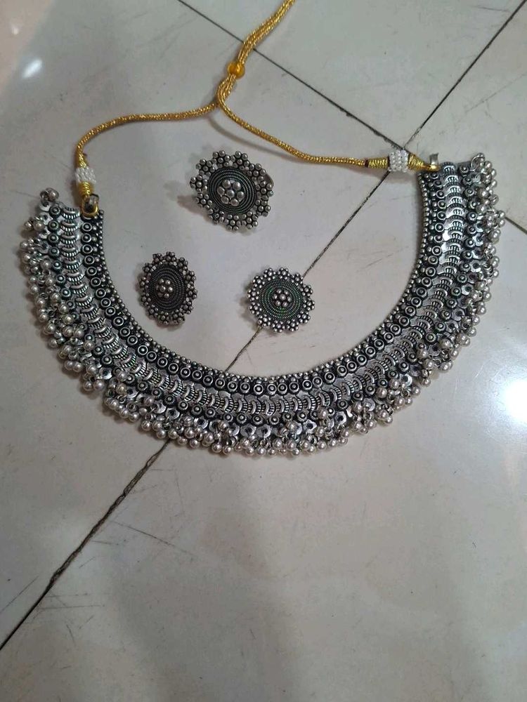 Oxidized Necklace Set with Earrings &amp; Ring(