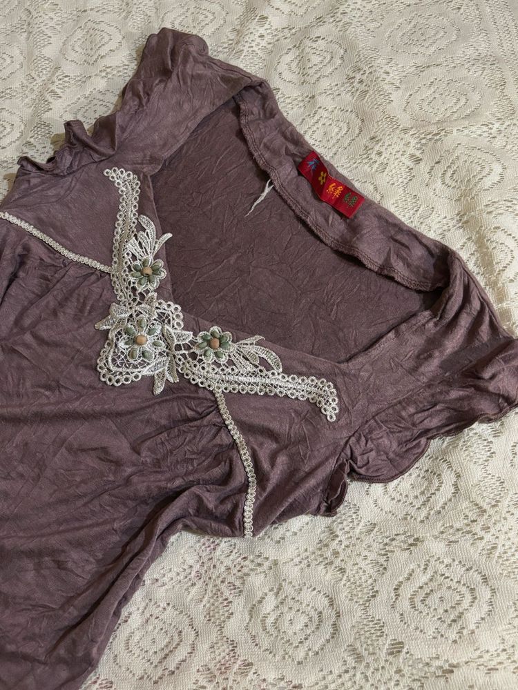 Purple Embroidered