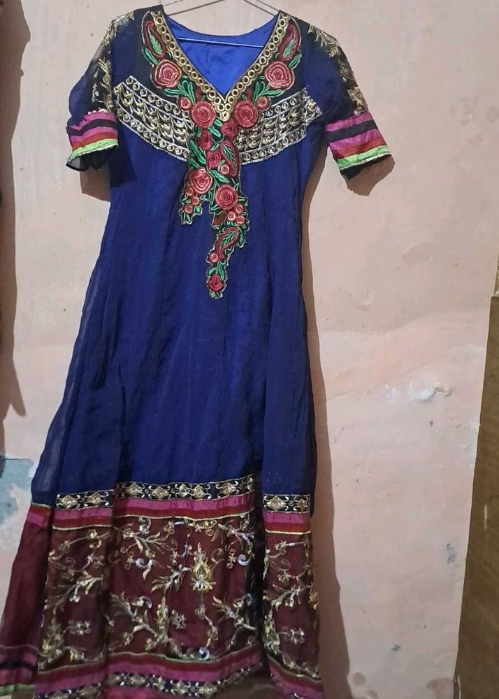 Beautiful Blue Embroidered Anarkali Kurta
