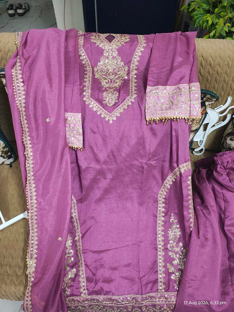 Elegant Purple Embroidered Suit Set
