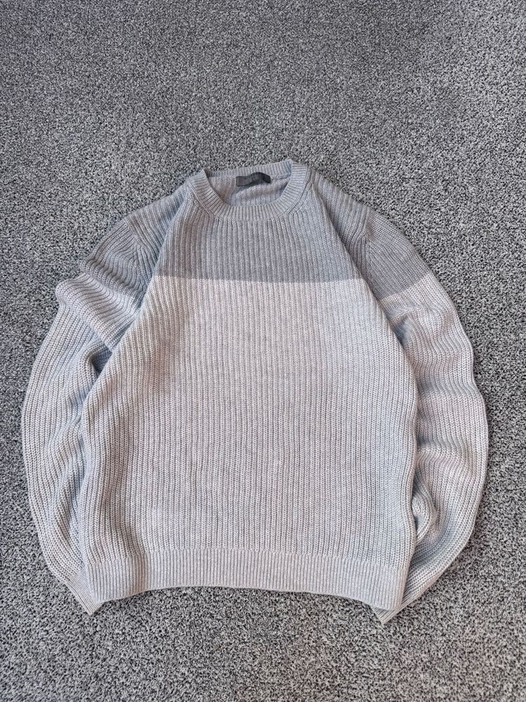 Grey Colorblock Knit Sweater