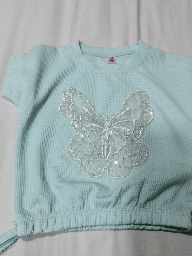 Light Blue Sequin Butterfly Top