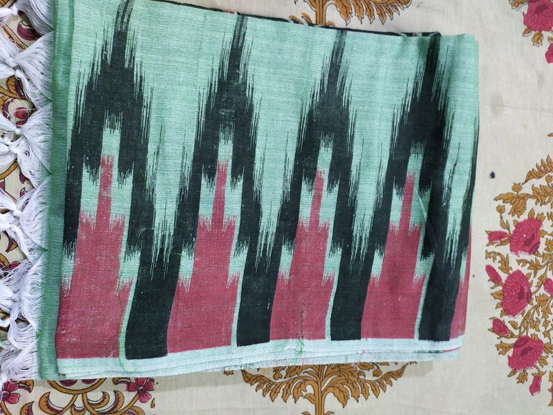Sea Green Based Sambalpuri Printed Khadi Saree