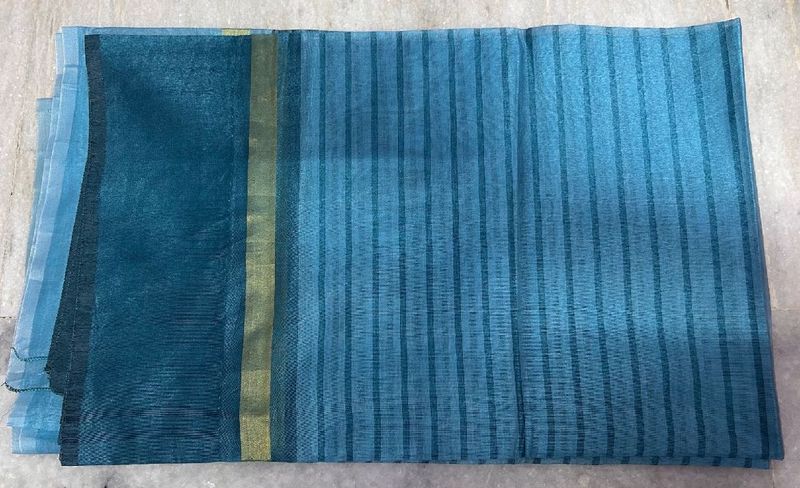 Elegant Teal Striped Saree