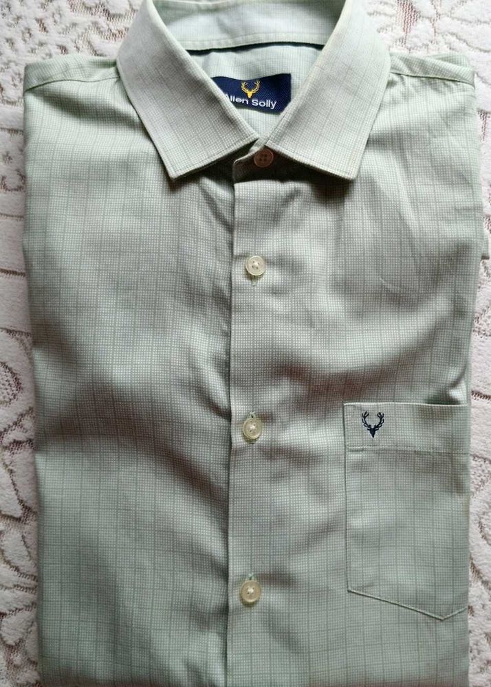 Allen Solly Men's Light Green Checked Shirt