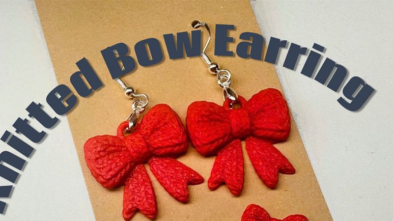 Red Knitted Bow Earrings