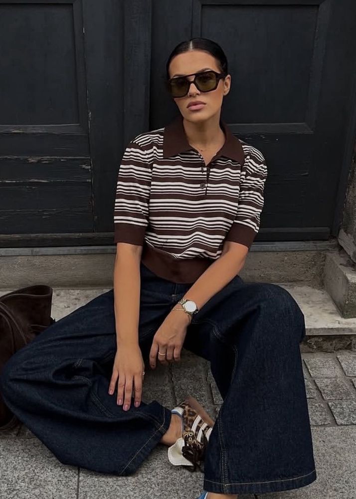 Striped Polo Neck Top