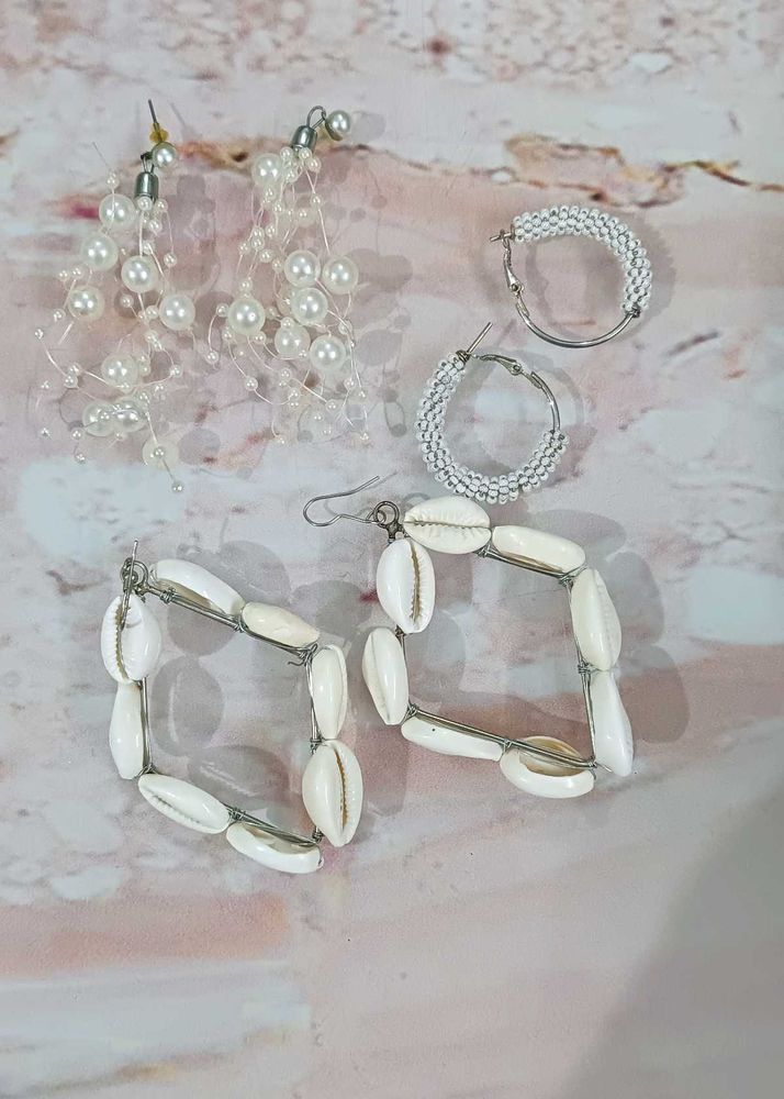 Set of 3 Chic Earring : Pearls &amp; Shell Design