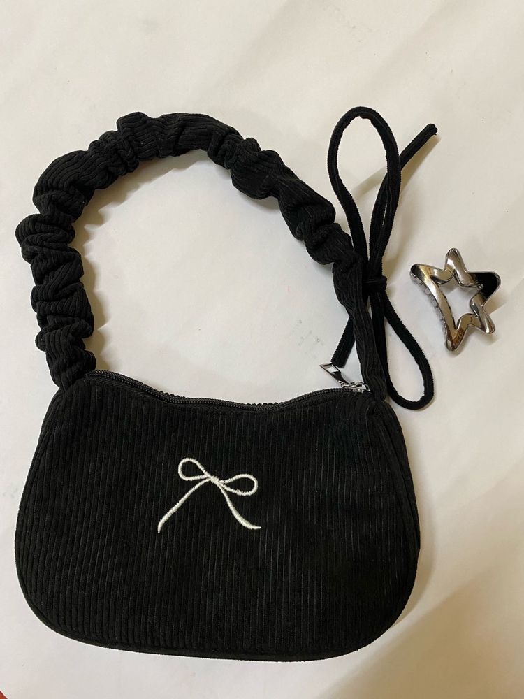 Savana Cute Black Bag with Scrunchie Strap