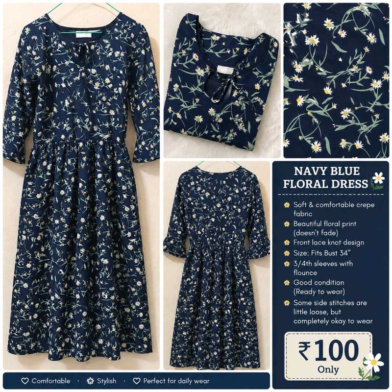 Navy Blue Floral Dress