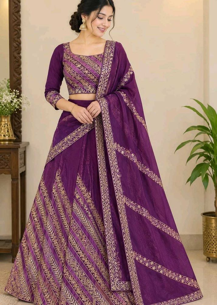 Elegant Purple Embroidered Lehenga Choli Set
