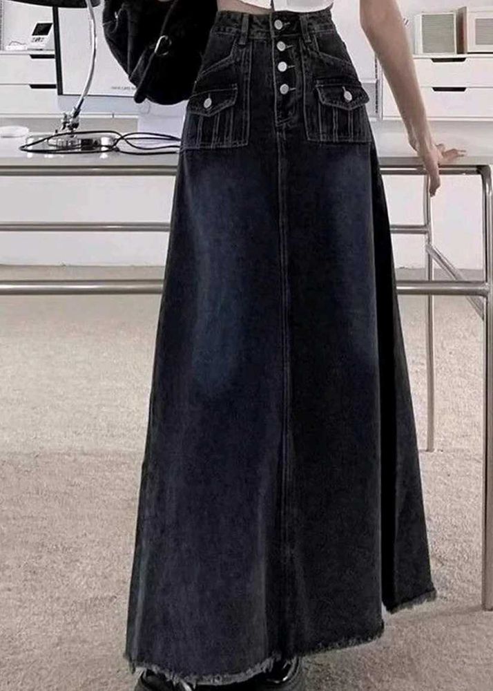 Dark Wash Denim Maxi Skirt