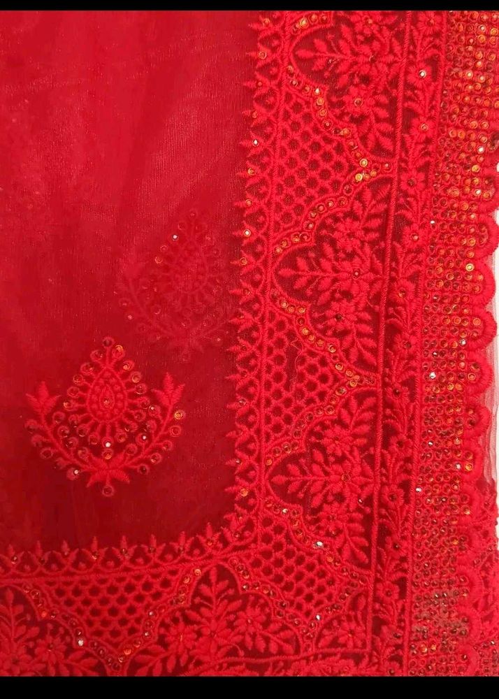Stunning Red Embroidered Saree