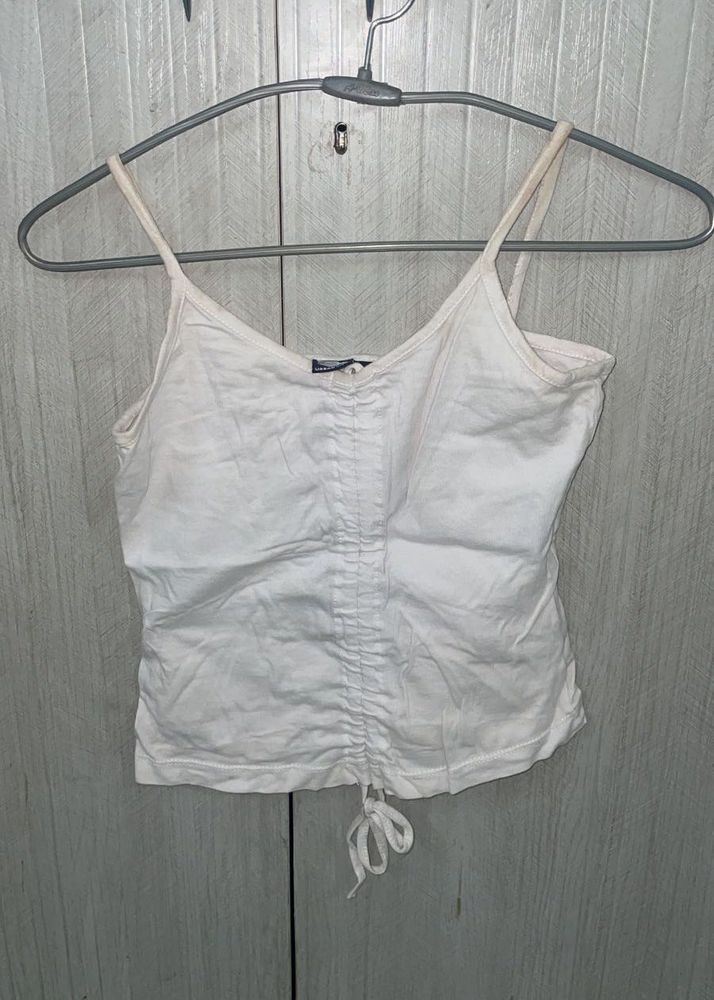White Ruched Drawstring Cami Top