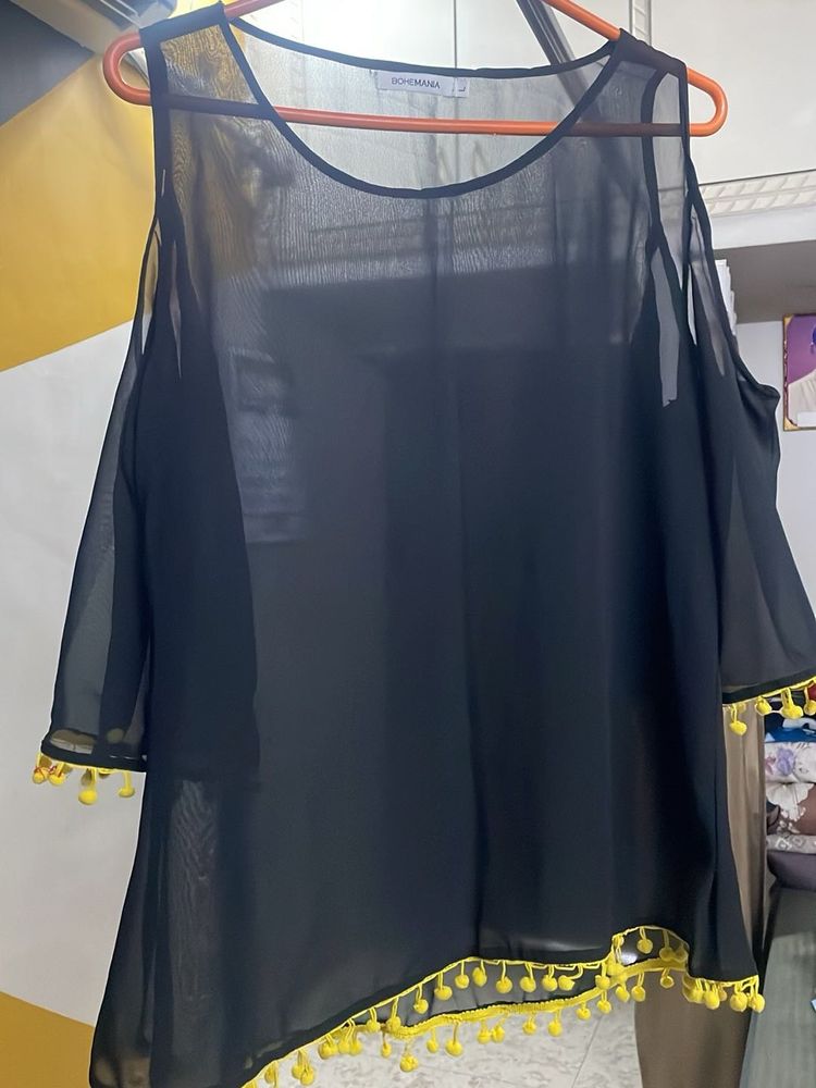Sheer Black Cold Shoulder Tunic