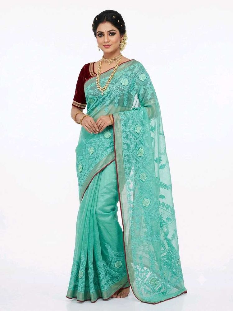 Elegant Sea Green Embroidered Saree