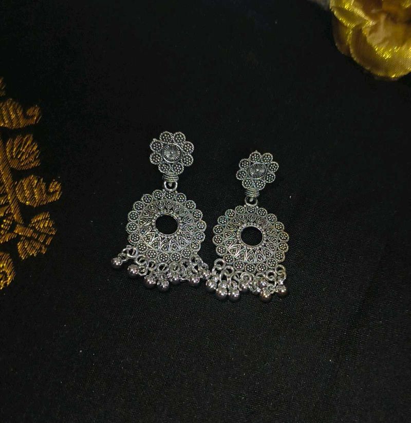 Oxidized Silver Jhumkas