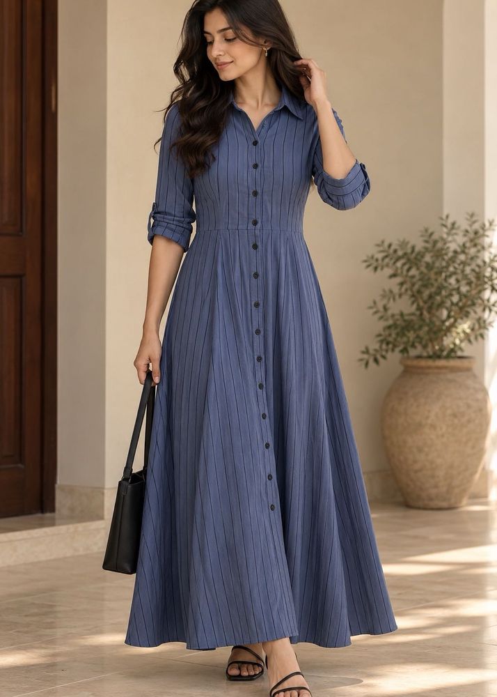 Stylish Blue Striped Maxi Dress