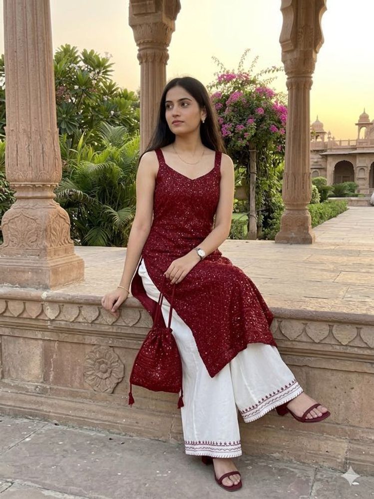 Chikankari Maroon Kurti