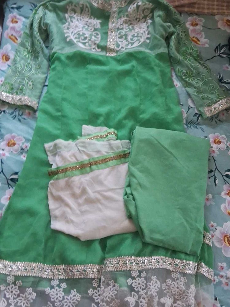 Green Embroidered Kurta Set