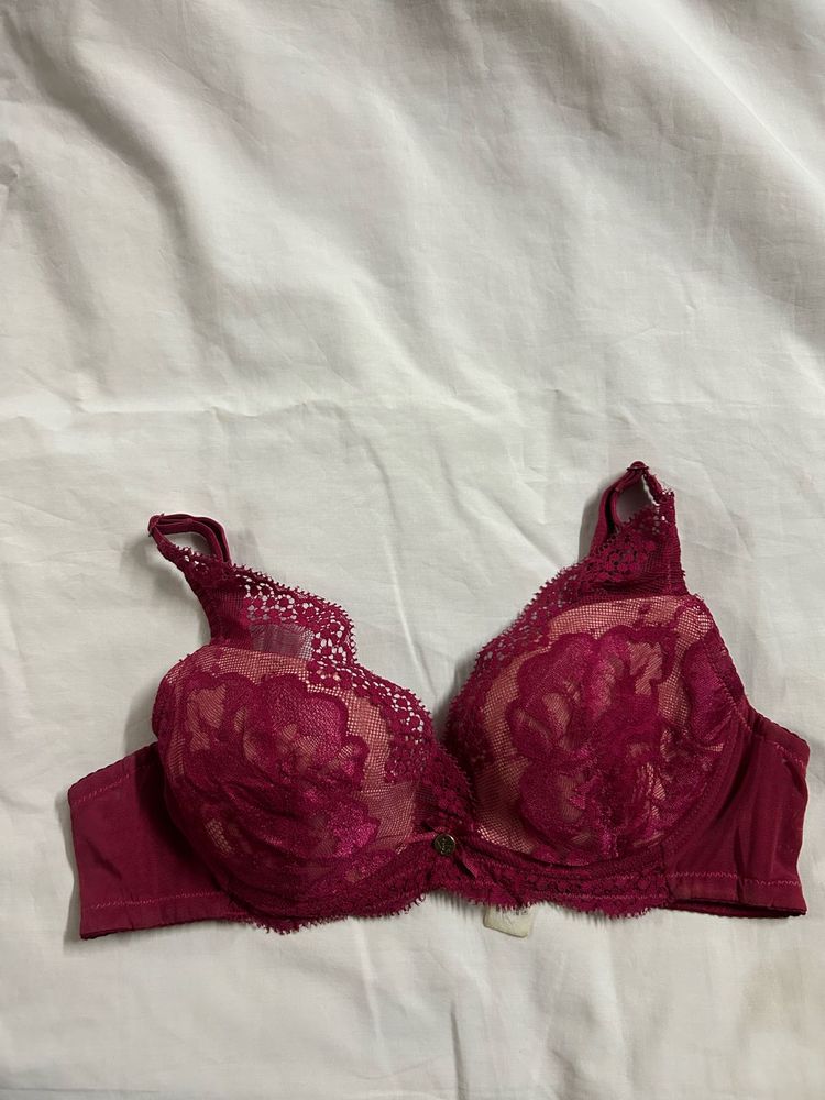 Lace Trimmed Pink Bra