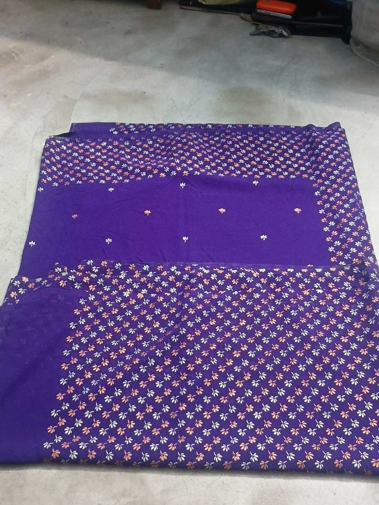 Elegant Purple Printed Saree with Silver &amp; Copper