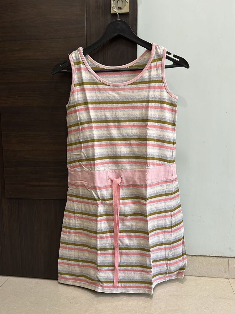 Striped Tank Dress with Tie Waist