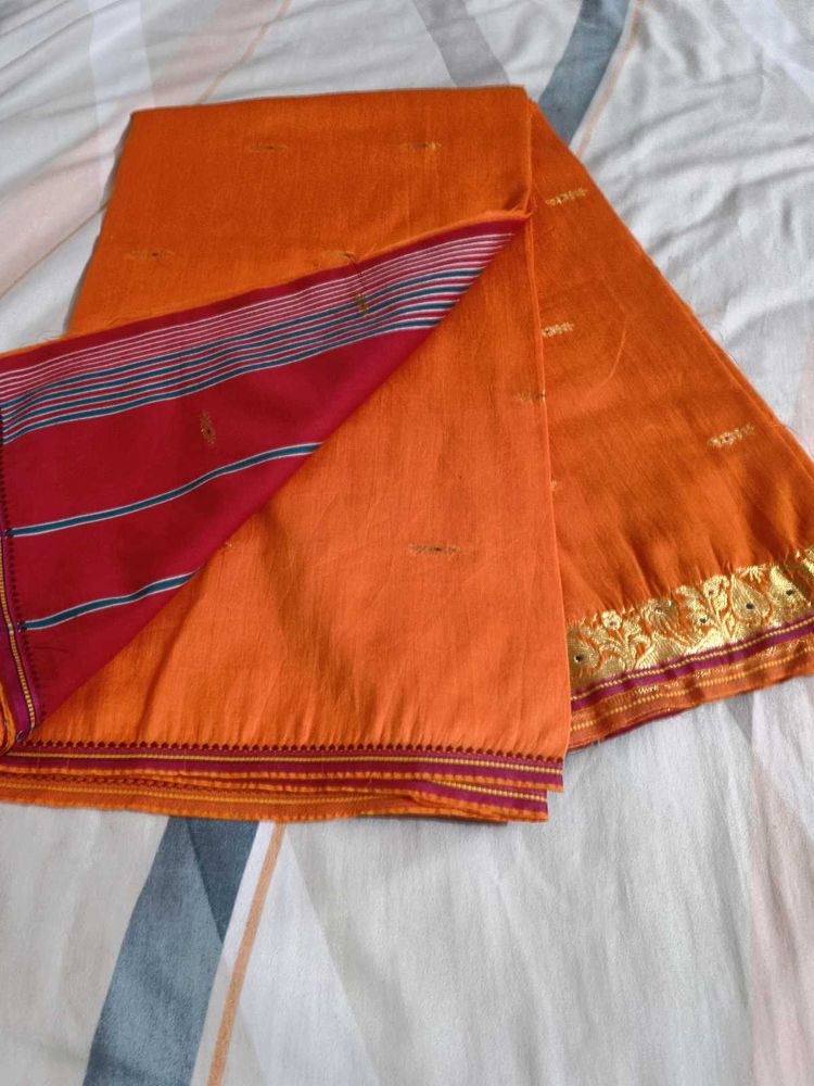 Orange Saree with Red Border