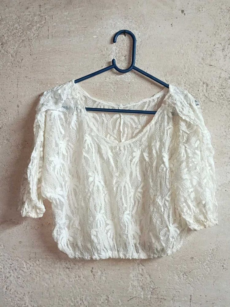 Sheer White Lace Crop Top