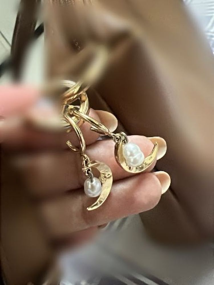 Gold Moon &amp; Pearl Drop Earrings