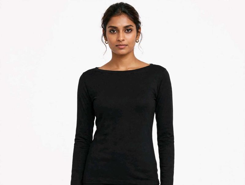 Classic Black Long Sleeve Boat Neck Top