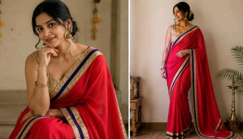 Elegant Red Saree with Gold Border