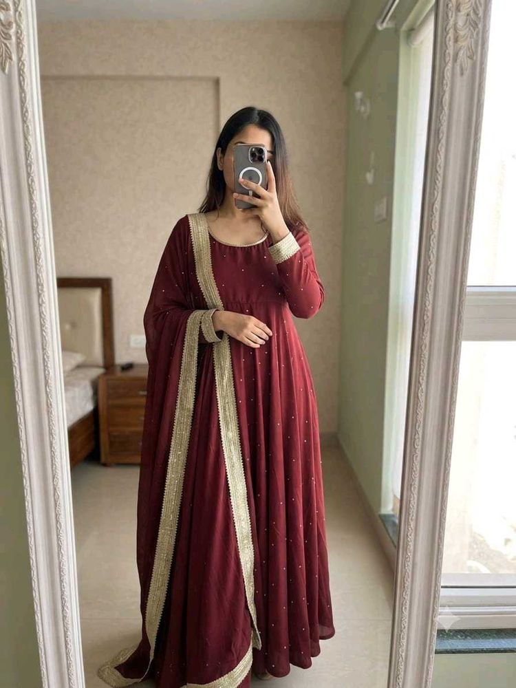 Elegant Maroon Anarkali Suit Set