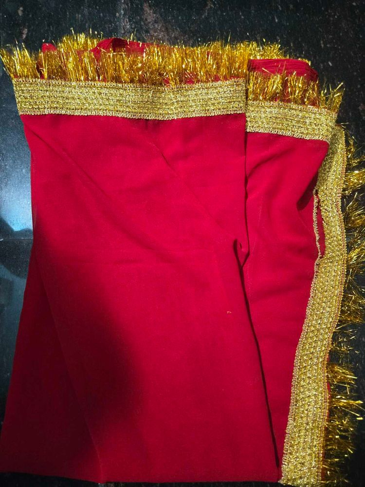 Red Velvet Saree with Golden Border