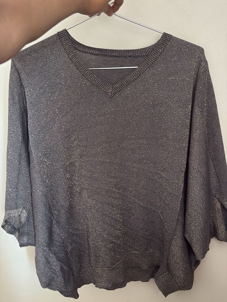 Sparkly V-Neck Poncho Top