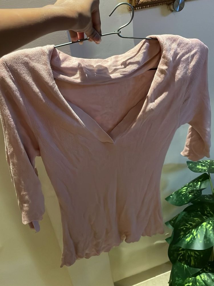 Peach V-Neck Knit Top